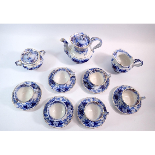 8 - A Villeroy and Boch tea service comprising teapot, milk, sugar and six cups and saucers - with blue ... 