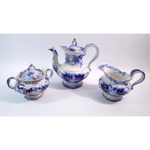 8 - A Villeroy and Boch tea service comprising teapot, milk, sugar and six cups and saucers - with blue ... 