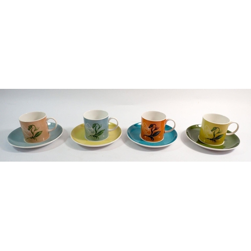 80 - Four Susie Cooper harlequin coffee cups and saucers decorated flowers