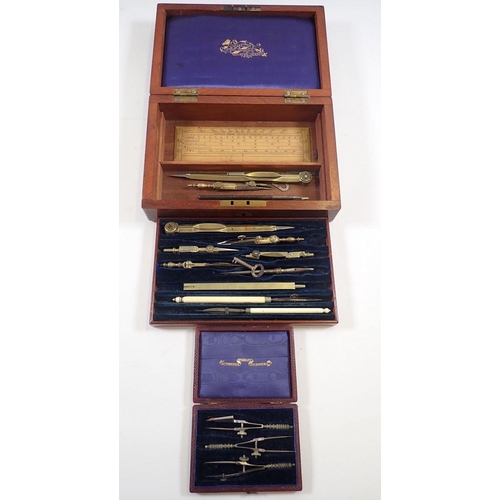 807 - A Stanley drawing set in mahogany box and a miniature set