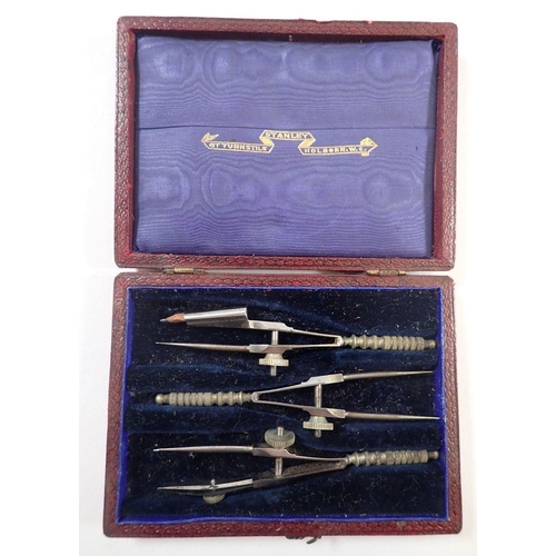 807 - A Stanley drawing set in mahogany box and a miniature set