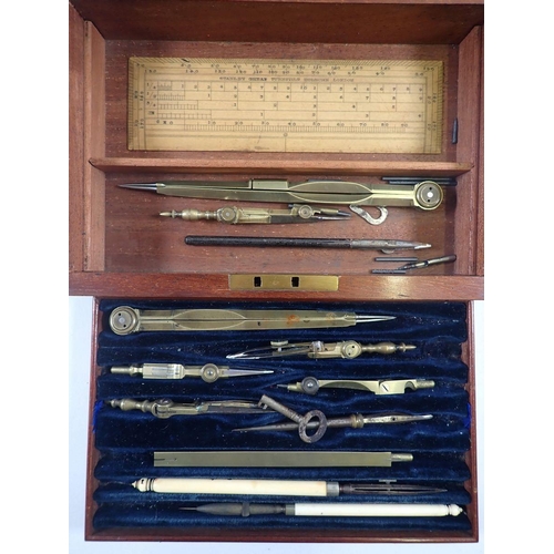 807 - A Stanley drawing set in mahogany box and a miniature set