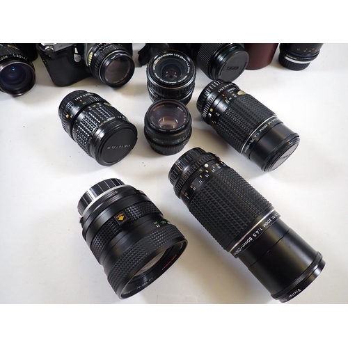 826 - Three Pentax cameras P30, ME Super and Super Program plus a selection of lenses including Carl Zeiss... 