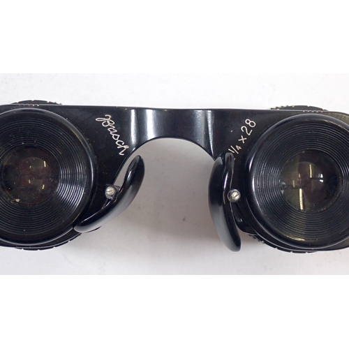 838 - A Busch pair of 2.5 x 28cm binocular spectacles and a gents vanity case