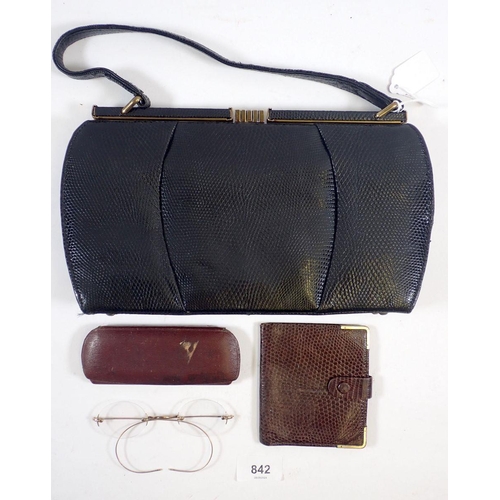 842 - A Marquessa vintage ladies handbag, wallet and a pair of spectacles