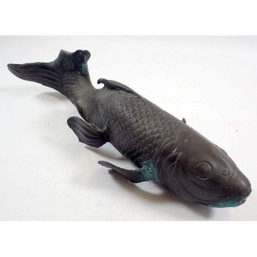 851 - A Japanese bronze model of a Koi carp, 30cm long