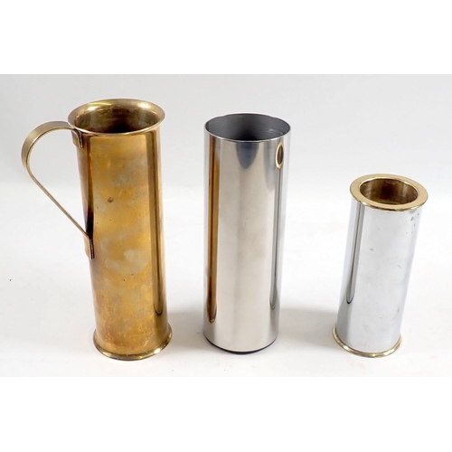 857 - A Georg Jensen stainless steel cylindrical vase and other Scandanavian metal ware plus a painted chi... 