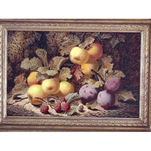 869 - Oliver Clare (1853-1927) - oil on board still life apples and other fruit, 19 x 29cm, signed