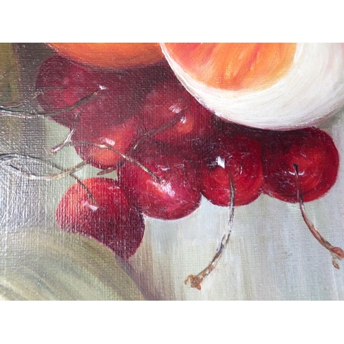 870 - A Edwards - Edwardian oil on canvas still life fruit '05, 70 x 29cm