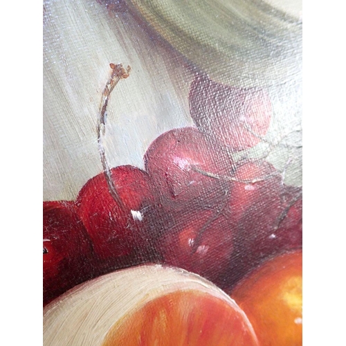 870 - A Edwards - Edwardian oil on canvas still life fruit '05, 70 x 29cm