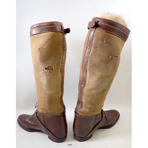 888 - A pair of antique canvas and leather riding boots