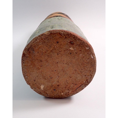 89 - A heavy Studio pottery cylindrical vase with incised decoration, 42cm tall