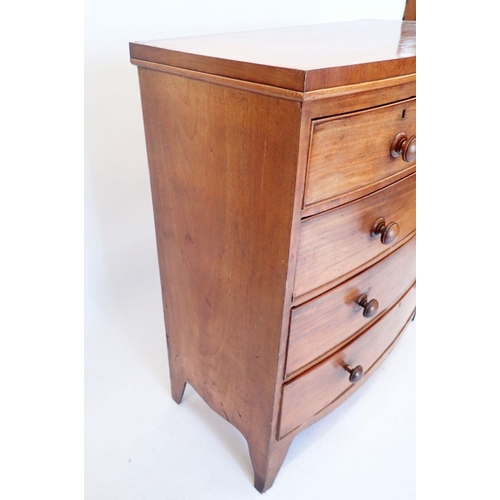 907 - A Victorian mahogany bow front chest of two short and three long drawers, 99cm wide