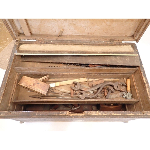 918 - An early 20th century carpenter's tool chest with sliding trays and full contents of tools