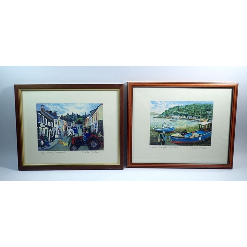 964 - Sheila Horton - four coloured prints including Lower Fishguard Harbour and High St. Newport, 16 x 23... 