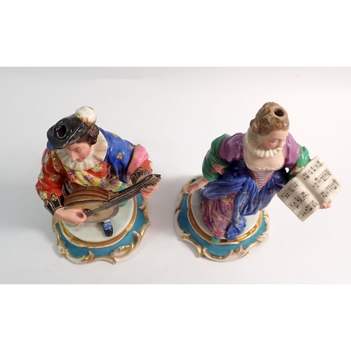 97 - A mid 19th century pair of French porcelain figures of mandolin player and singer in the style of Ja... 