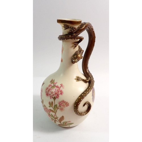 98 - A Royal Worcester jug with entwined serpent handle, 22.5cm tall