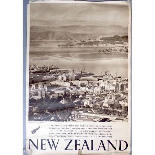 995 - Three vintage New Zealand advertising posters showing Wellingto City and harbour, Lake Matheson, Sou... 