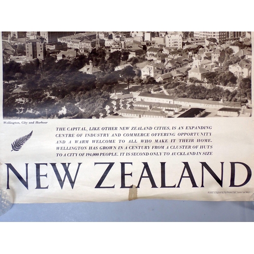 995 - Three vintage New Zealand advertising posters showing Wellingto City and harbour, Lake Matheson, Sou... 