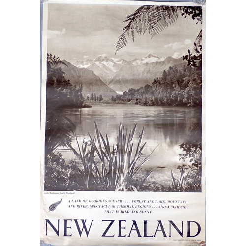 995 - Three vintage New Zealand advertising posters showing Wellingto City and harbour, Lake Matheson, Sou... 