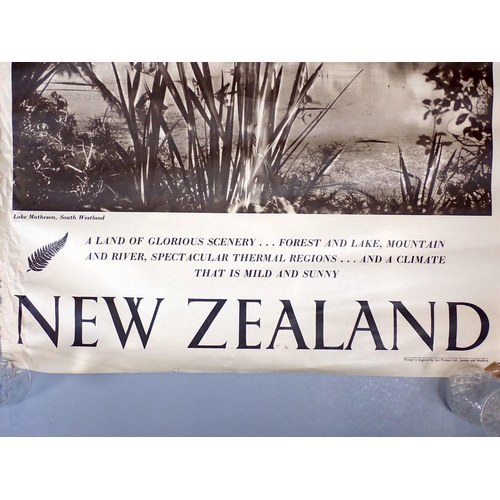 995 - Three vintage New Zealand advertising posters showing Wellingto City and harbour, Lake Matheson, Sou... 