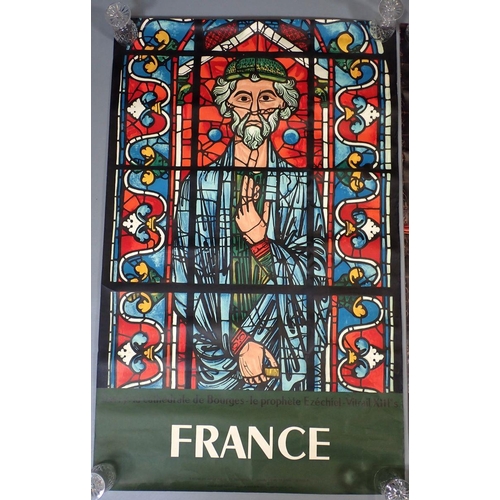 996 - Two vintage France tourist posters of Bourges Cathedral stained glass window and Notre-Dame both pub... 