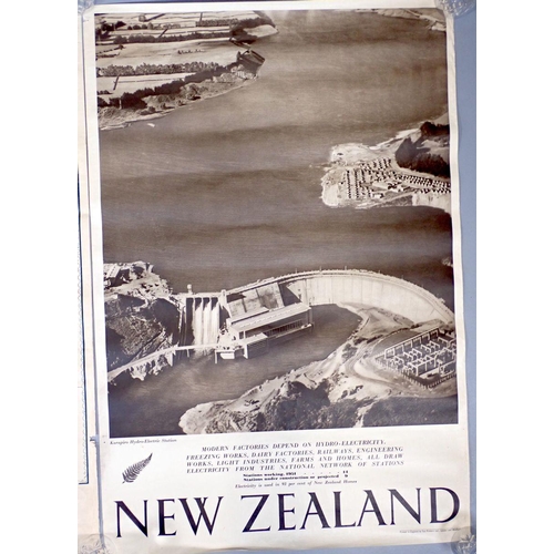 997 - Three vintage New Zealand advertising posters showing map of North & South Islands, Karapiro Hydro E... 