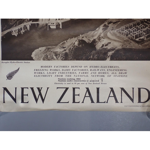 997 - Three vintage New Zealand advertising posters showing map of North & South Islands, Karapiro Hydro E... 