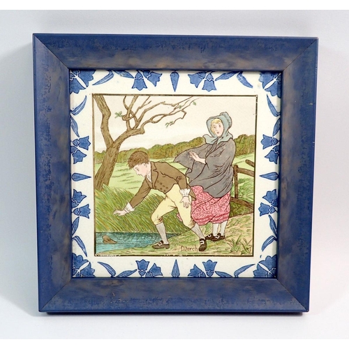 10 - A Wedgwood polychrome tile depicting the month of March, 19.5cm square