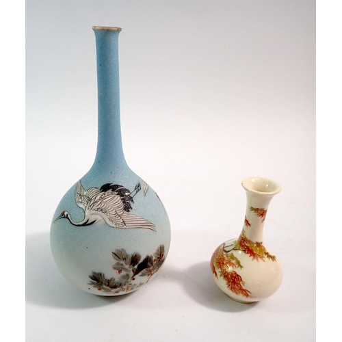 106 - Two Japanese Satsuma vases, one painted stork, 15cm