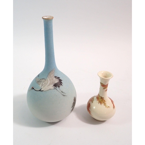 106 - Two Japanese Satsuma vases, one painted stork, 15cm