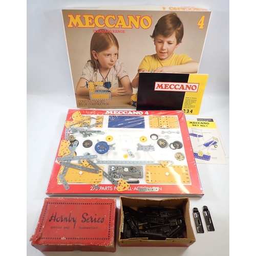 1111 - A Meccano 4 Standard Range 1977 boxed, appears complete, plus a Hornby Series box of parts