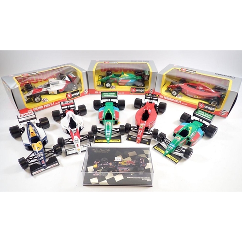 1118 - Burago die cast 1/24 Formula One cars including three boxed, Grand Prix F1, Benetton Ford and Ferrar... 