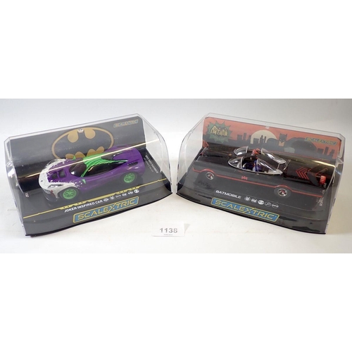 1138 - A Scalextric Batmobile C4175 1966 TV Series and a Joker inspired car C4142, both in original cases i... 