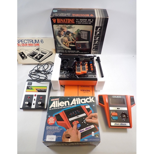 1139 - A retro Coleco Alien Attack arcade game, a Spectrum 6 video game and a Binatone TV Master Mk 6 - all... 