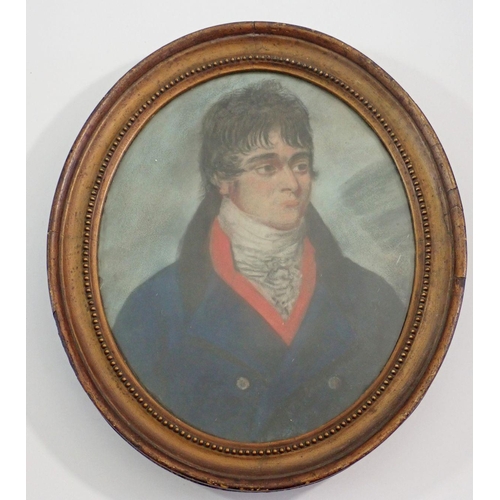 1151 - A pastel oval portrait of 19th century gentleman, 28 x 23cm