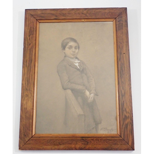 1152 - L Bonnerfoy - charcoal and chalk portrait of a boy, 39 x 26cm