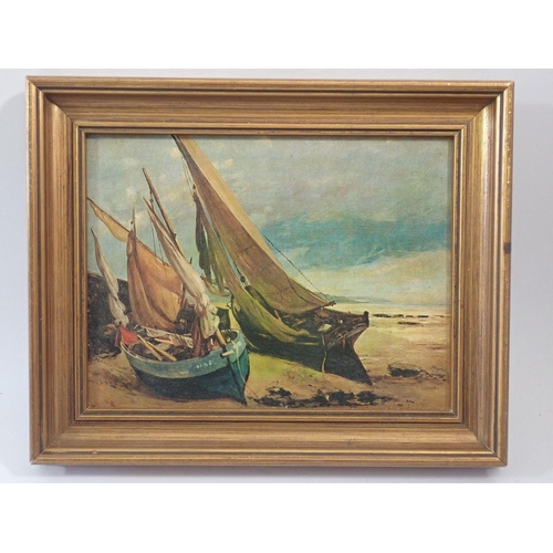 1159 - Gustave Corbett - oil on canvas fishing boats, 17 x 23cm