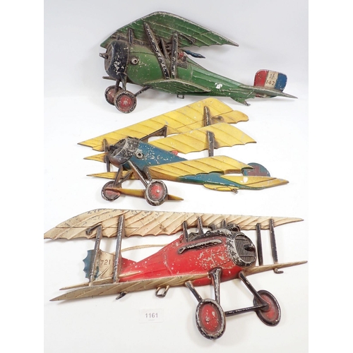 1161 - Three various vintage painted metal aeroplane wall plaques by Sexton, 50cm approx