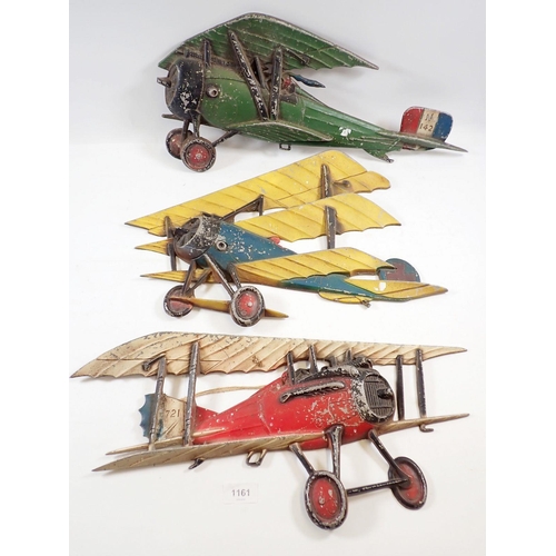 1161 - Three various vintage painted metal aeroplane wall plaques by Sexton, 50cm approx