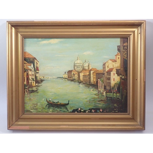 1164 - A naive oil on board Venetian bay scene, 30.5 x 41.5cm