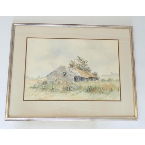 1169 - David Rust - watercolour landscapes 'Overgrown Cattle Sheds' 33 x 50cm