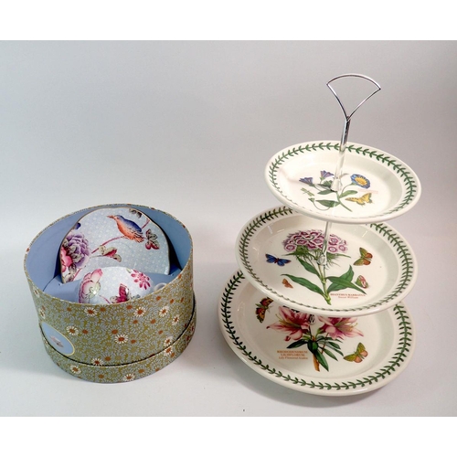 117 - A Portmeirion three tier cake stand and a Wedgwood decorative cup and saucer, boxed