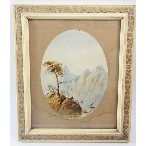 1174 - An oval watercolour Alpine scene in Norway, monogrammed H.L, 20 x 14cm