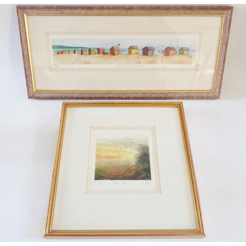 1182 - Jo Barry - limited edition print 'Heat Haze' and a limited edition print of Beach Huts, 7.5 x 32cm