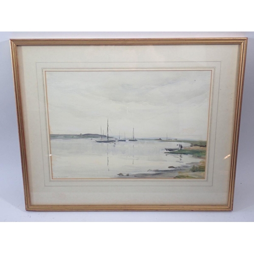 1187 - Arthur Douglas Peppercorn - watercolour estuary scene with yachts, 24 x 35cm