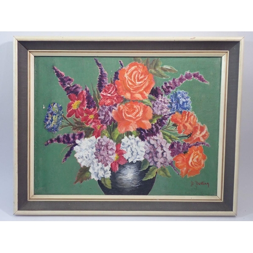 1193 - A vintage oil on board still life flowers, 29 x 39cm