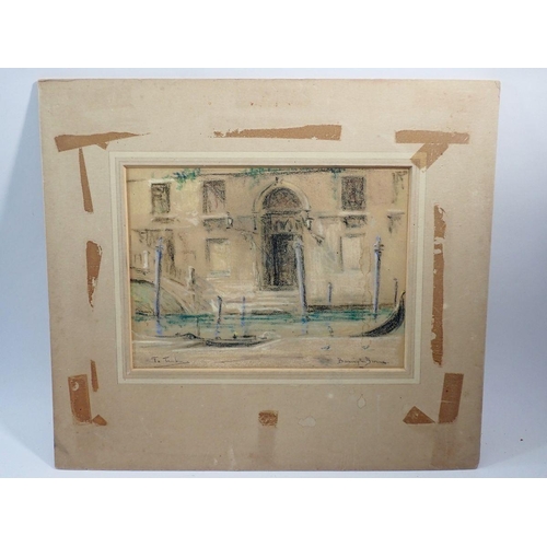 1198 - Barrington Browne - pastel sketch of a Venetian canal scene unframed and dedicated to a friend, 19.5... 