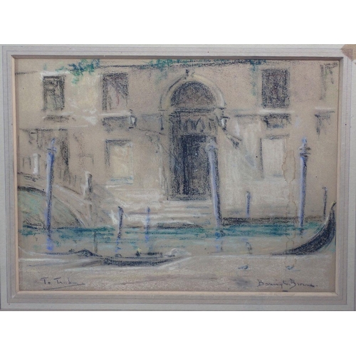 1198 - Barrington Browne - pastel sketch of a Venetian canal scene unframed and dedicated to a friend, 19.5... 