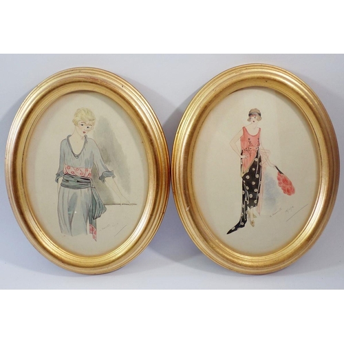 1199 - K Sherratt - pair of watercolours girls in Art Deco costume, signed and dated 18/11/19, 22 x 16cm